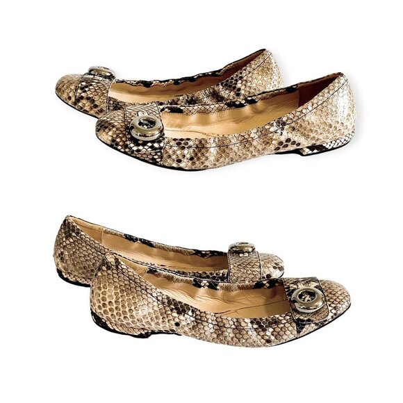 Prada Beige Snake Leather Ballet Flats 39 EU with Metal Buttons 1F474DF005 - Picture 16 of 16